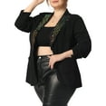 thumbnail image 4 of Agnes Orinda Women's Plus Size Shiny Sequin Blazer Coat Button Lapel Party Blazers 1X Black, 4 of 7