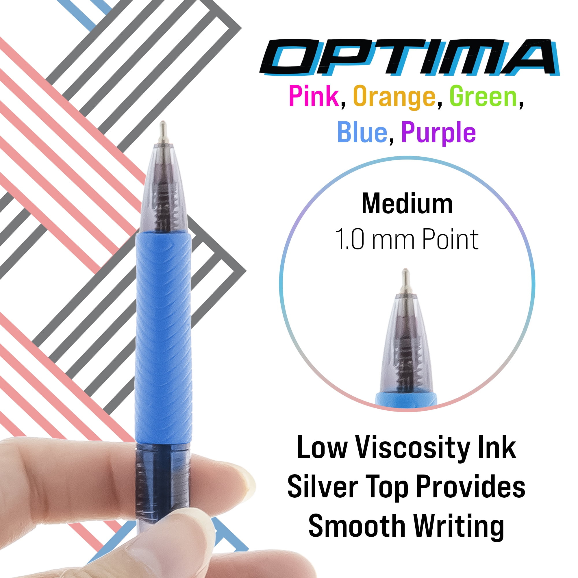 BAZIC Optima 5-Color Oil Gel Fuse Tech Ink Retractable Pen, 0.7 mm, (5/Pack), 12-Pack
