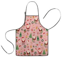 Pink Christmas Santa Pattern Kids Aprons for Girls and Boys,Adjustable Neck Strap Toddler Aprons for Kids Cooking Baking