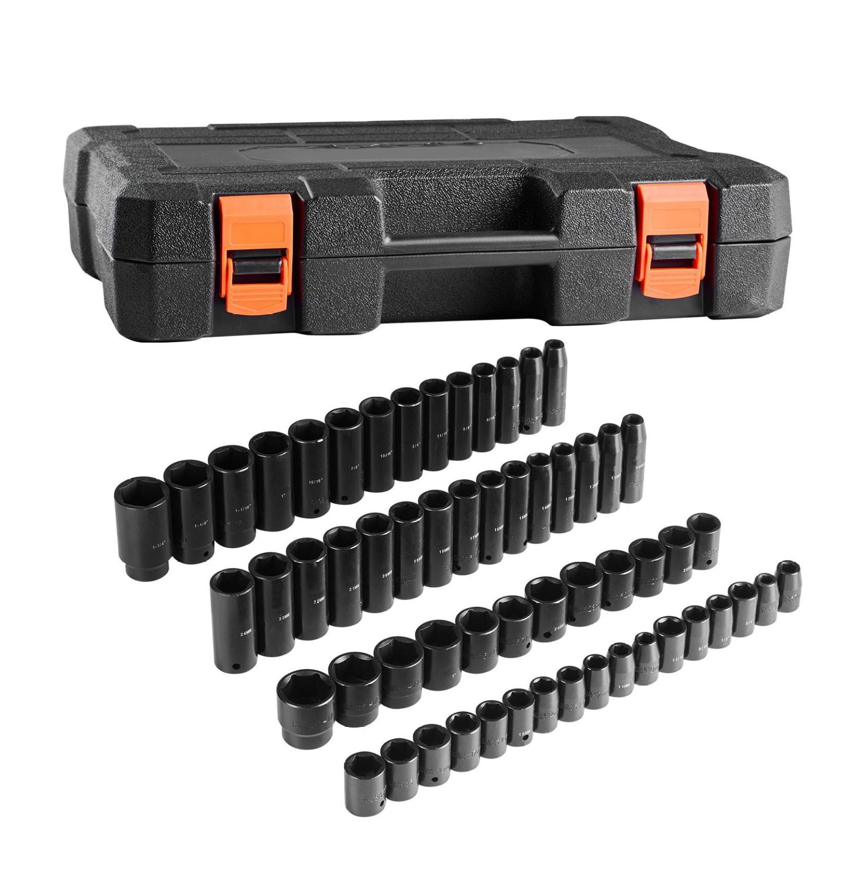 Impact Socket Set 65-Piece - 1/2" Drive SAE & Metric, Deep & Standard Sockets - 3/8" to 1-1/4", 10-24mm - CR-V/Cr-Mo Steel - Auto Repair Tool Set