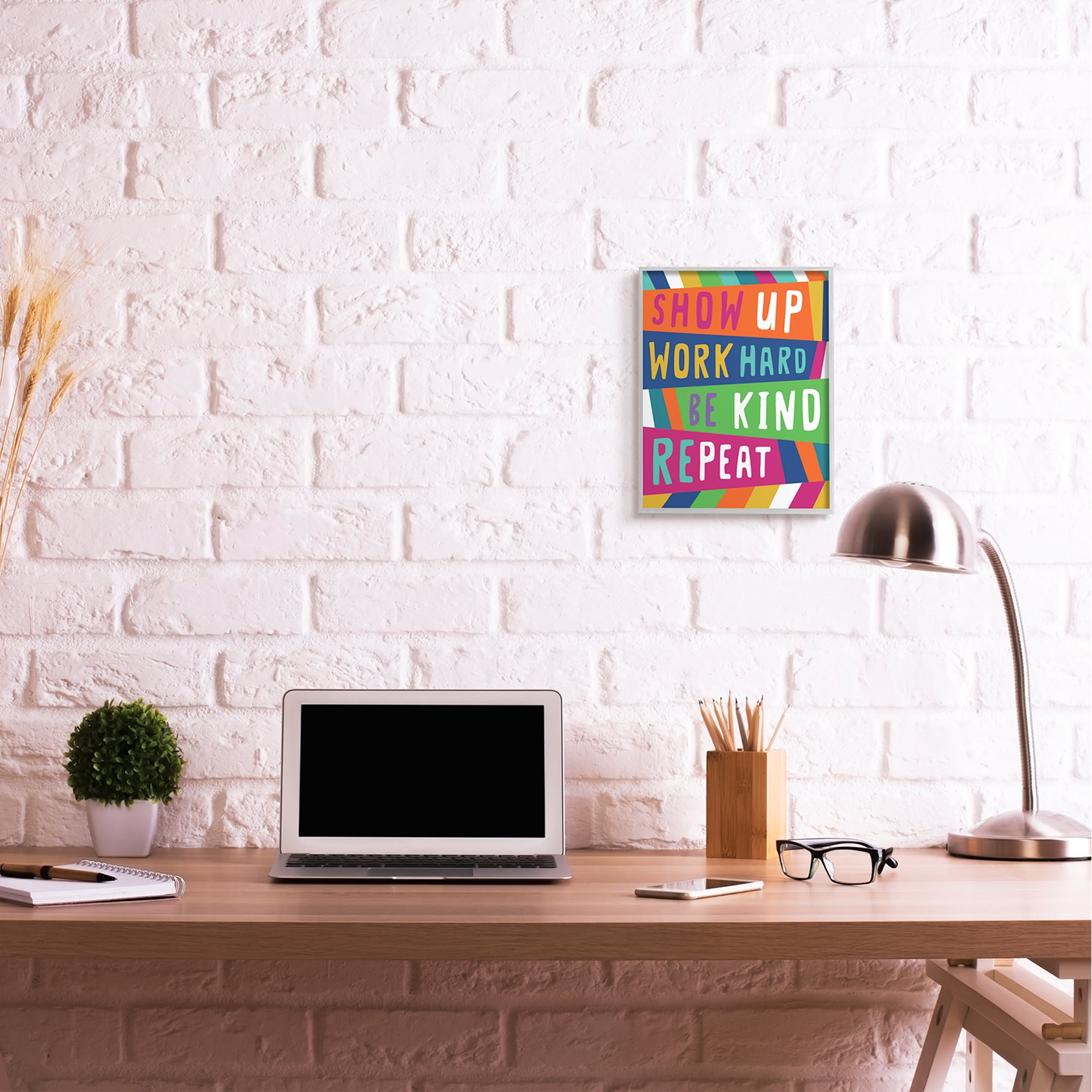 Stupell Industries Show Up Work Hard Phrase Pop Stripe Pattern,11 x 14,Designed by Nina Seven
