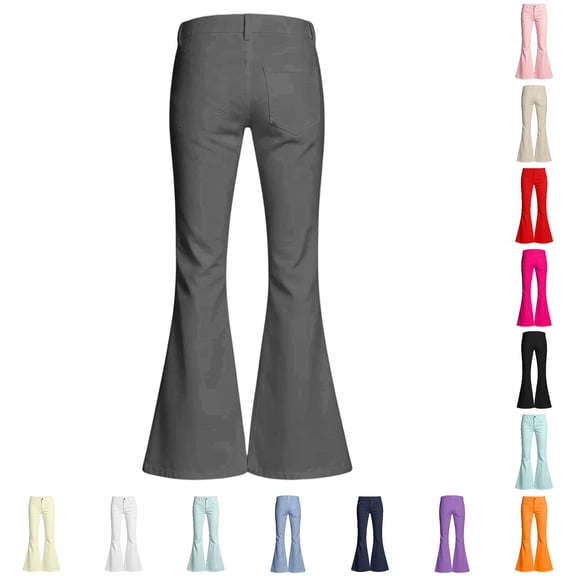 WhouRiu Girls Casual Flared Pants Fashion Solid Color Rigid Waist Trousers With Pockets Kids Comfortable Cute Everyday Wear,7-8 Years