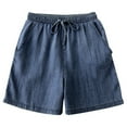 thumbnail image 6 of Summer Thin Denim Shorts, Elastic Waist Tie Loose Casual Wide Leg Five Point, Polyester Spandex, Blue L, Size S-5XL, 6 of 6