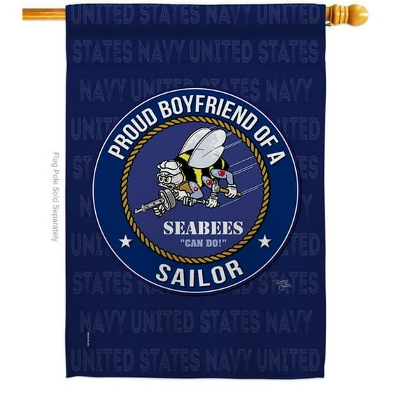 Breeze Decor H108512-BO Seabees Proud Boyfriend Sailor House Flag Armed Forces Navy 28 x 40 in. Double-Sided Decorative Vertical Flags for Decoration Banner Garden Yard Gift