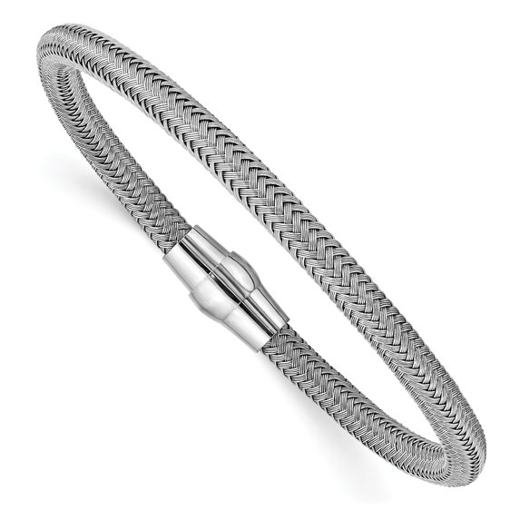 Sterling Silver Polished Rhodium-plated Magnetic Mesh Bracelet