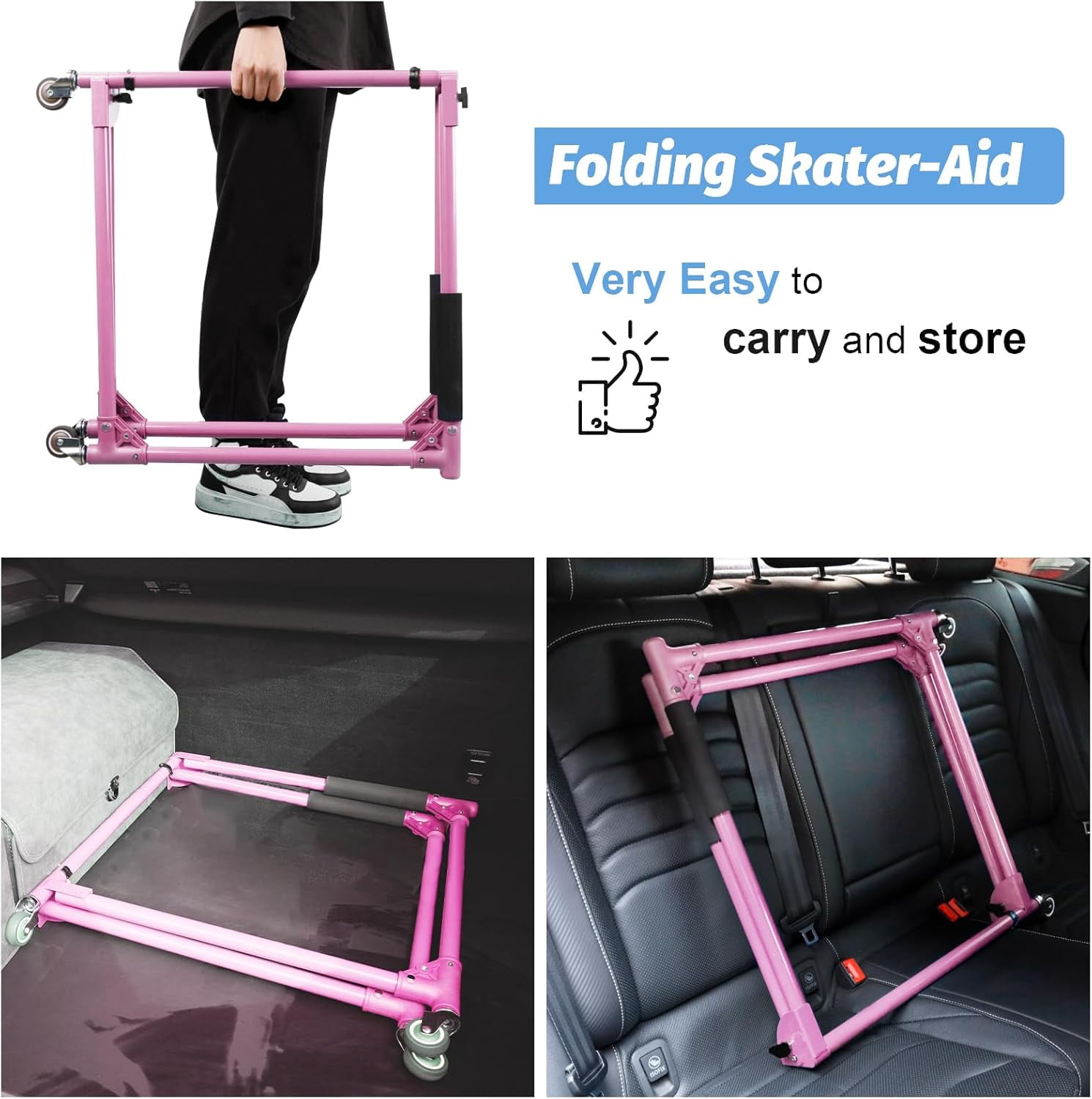 GanFindX Folding Skater Aid for Kids, Roller Skating Trainer for Beginners, Inline Skate Balance Walker (36"/Pink)