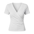 thumbnail image 4 of MEZZALL Women T-Shirts V-Neck Pleated Short Sleeve Tops For Casual Everyday Wear Leisure Solid Color Streetwear, 4 of 4