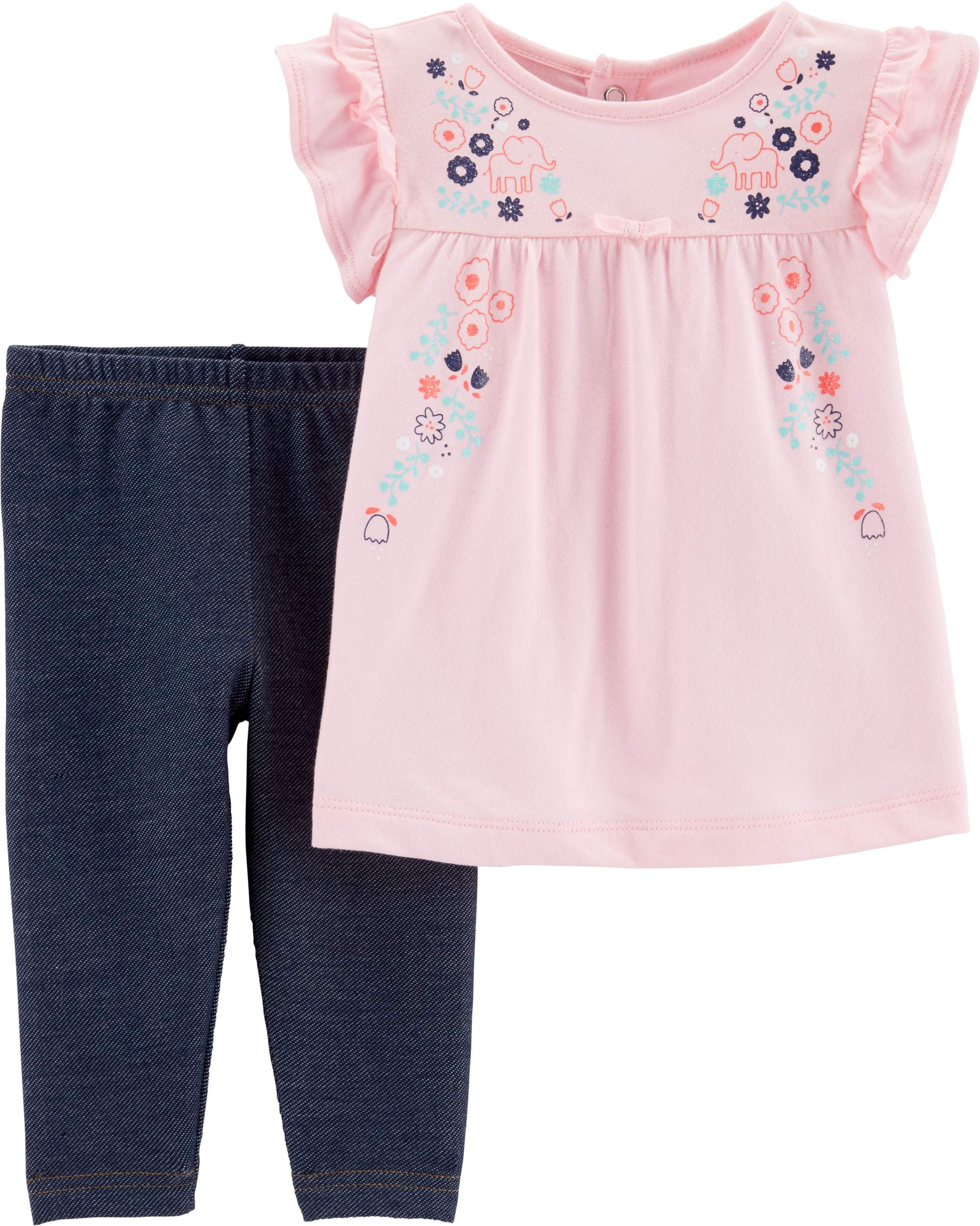 Short Sleeve Babydoll Top & Leggings, 2-Piece Outfit Set (Baby Girls ...