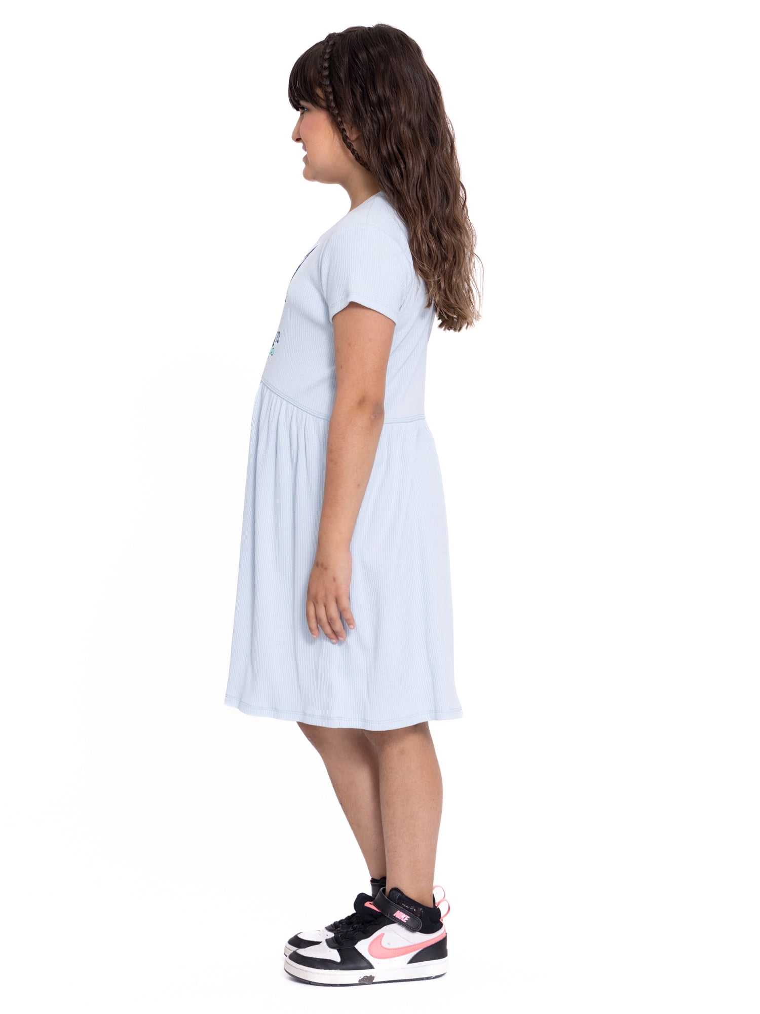 Stitch Crew Neck Short Sleeve Mid Length Dress, 10-12 (Girl's)
