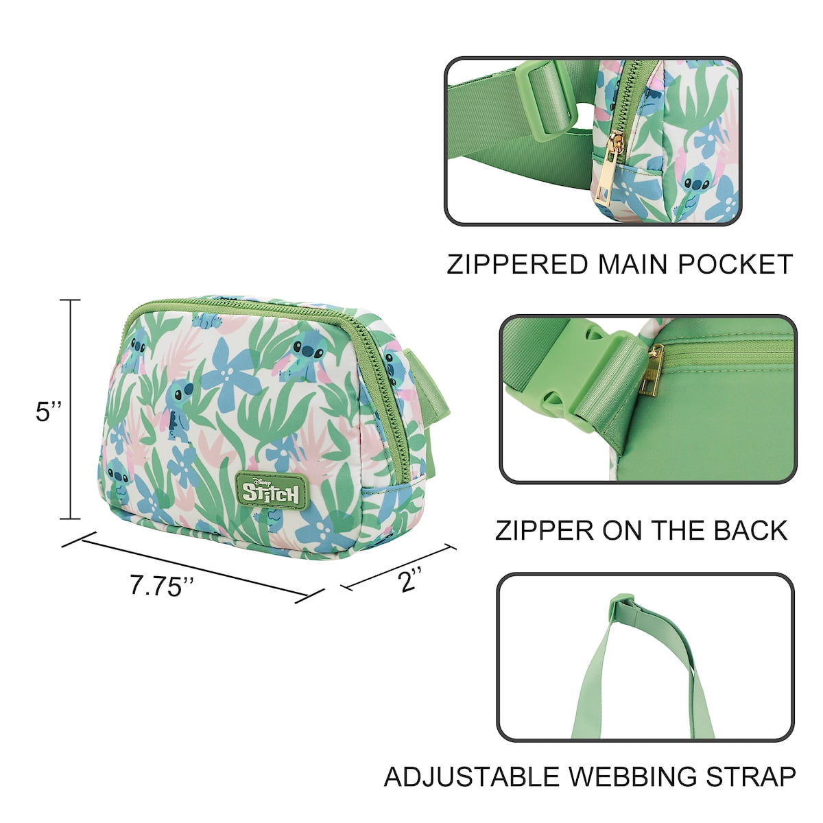 Stitch Tropical Print 7.75" Green Fanny Pack