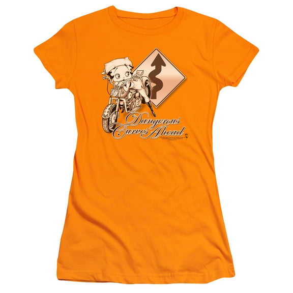 Betty Boop Dangerous Curves S/S Junior Women's T-Shirt Sheer Orange