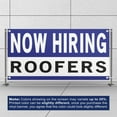 thumbnail image 3 of Now Hiring Roofers 13 oz Heavy Duty Vinyl Banner Roofing Jobs Available Help Wanted Sign for Business Advertising Indoor/Outdoor Single-Sided with Metal Grommets (1.5x5 ft, Wh & Bl & Bk), 3 of 6