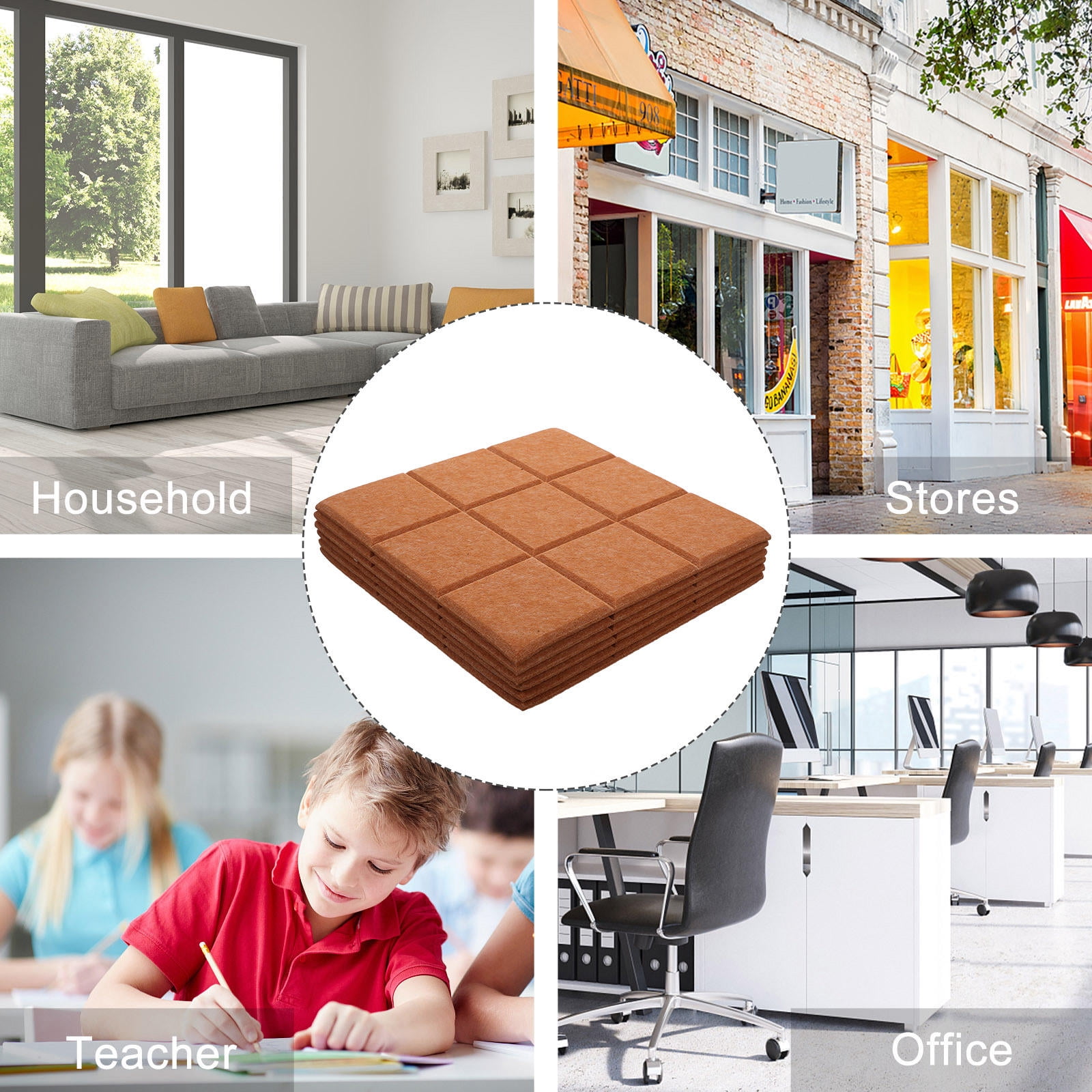 LOLIPPYY 6-Pack Coffee Felt Bulletin Board Tiles with Self-Adhesive Backing for Kitchen, Photo, Note, and Message Display