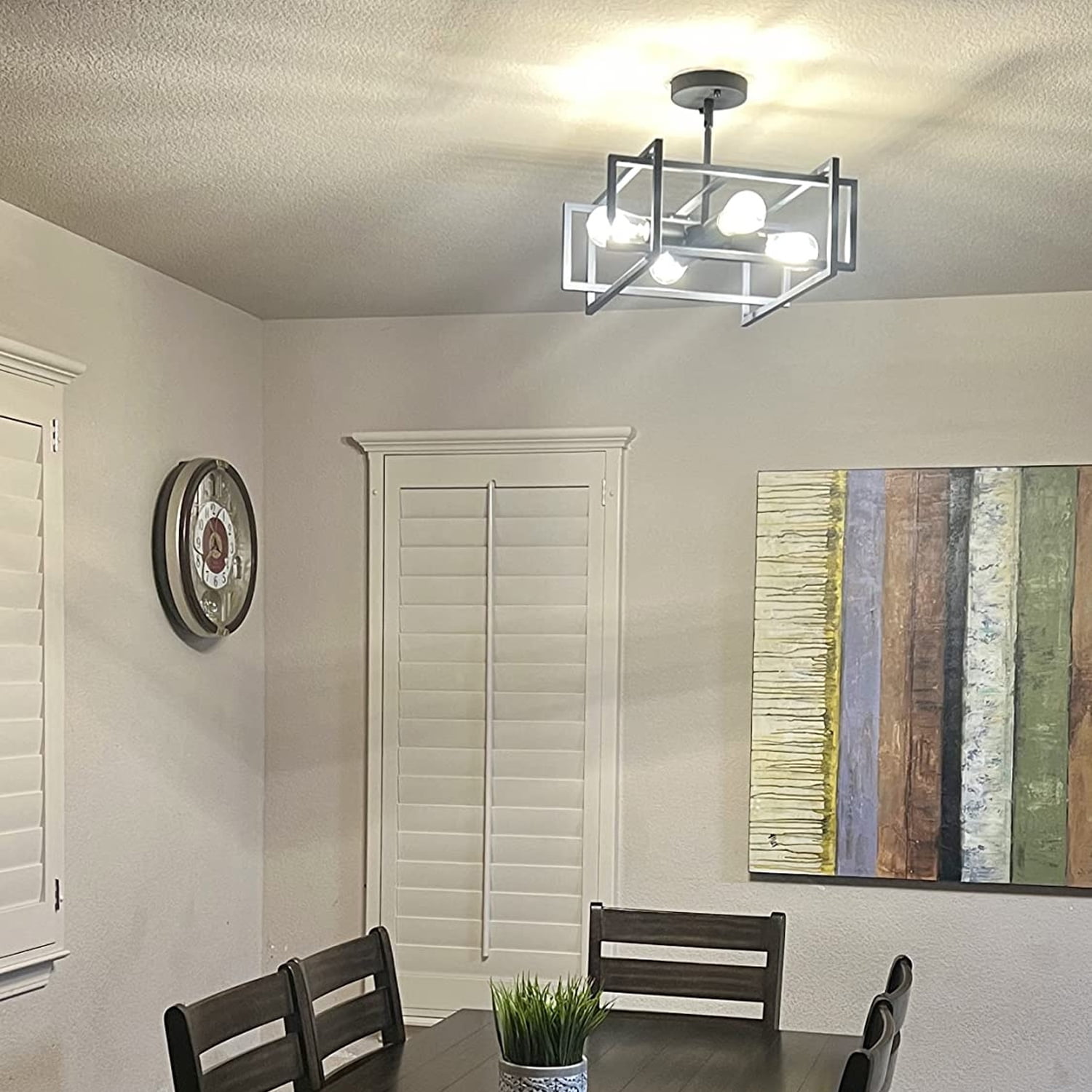 4-Light Farmhouse Semi Flush Mount Ceiling Light Fixtures Dining Room Ceiling Lighting Industrial Ceiling Lamp for Hallway Kitchen Bedroom Dining Room Entryway Foyer