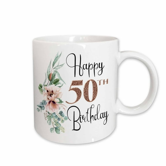 3drose, Happy 50th Birthday with Pink Blush Flowers, 11oz Mug