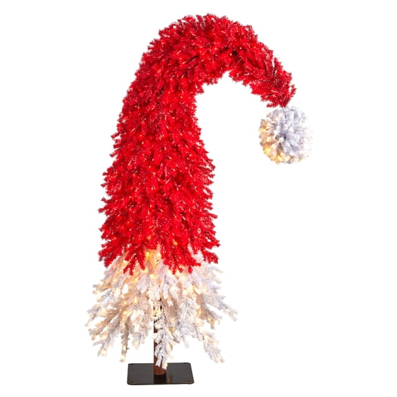 Nearly Natural 9ft. Holiday Red Santa Hat Christmas Tree with 600 LED lights and 1992 Bendable Branches