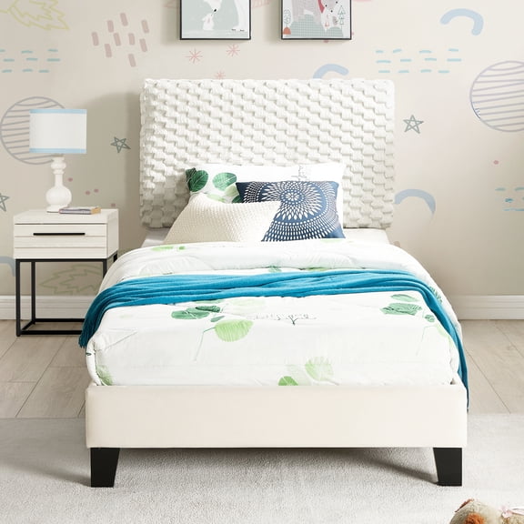 Twin Bedroom Ensemble - Plush Upholstered Bed & Nightstand - Bedroom Decorating - Durable Construction