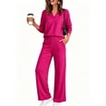 thumbnail image 2 of Womens 2 Piece Outfits V Neck Long Sleeve Sweatshirts & Casual Pocket Pants Sets Business Outdoor Running Outfits 2XL, 2 of 4