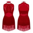 thumbnail image 2 of Aislor Girls Mesh Splice Rhinestone Sleeveless Tassel Dress Samba Jazz Tap Modern Latin Salsa Dancewear Burgundy 8, 2 of 7