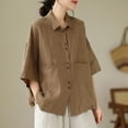 thumbnail image 4 of Summer Tops, Duoif Women's Artistic Linen Half Sleeve Top, Loose Casual Style Shirts for Women Khaki XL, 4 of 6