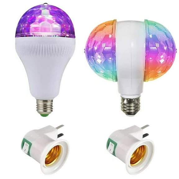 Dsseng 2 Pack RGB Color Rotating Bulb,E26/E27,LED Party Bulbs Colored Strobe Light Bulb Multi Crystal Stage Lights for Disco, Birthday Party Club Bar, with 2* E27 lamp base