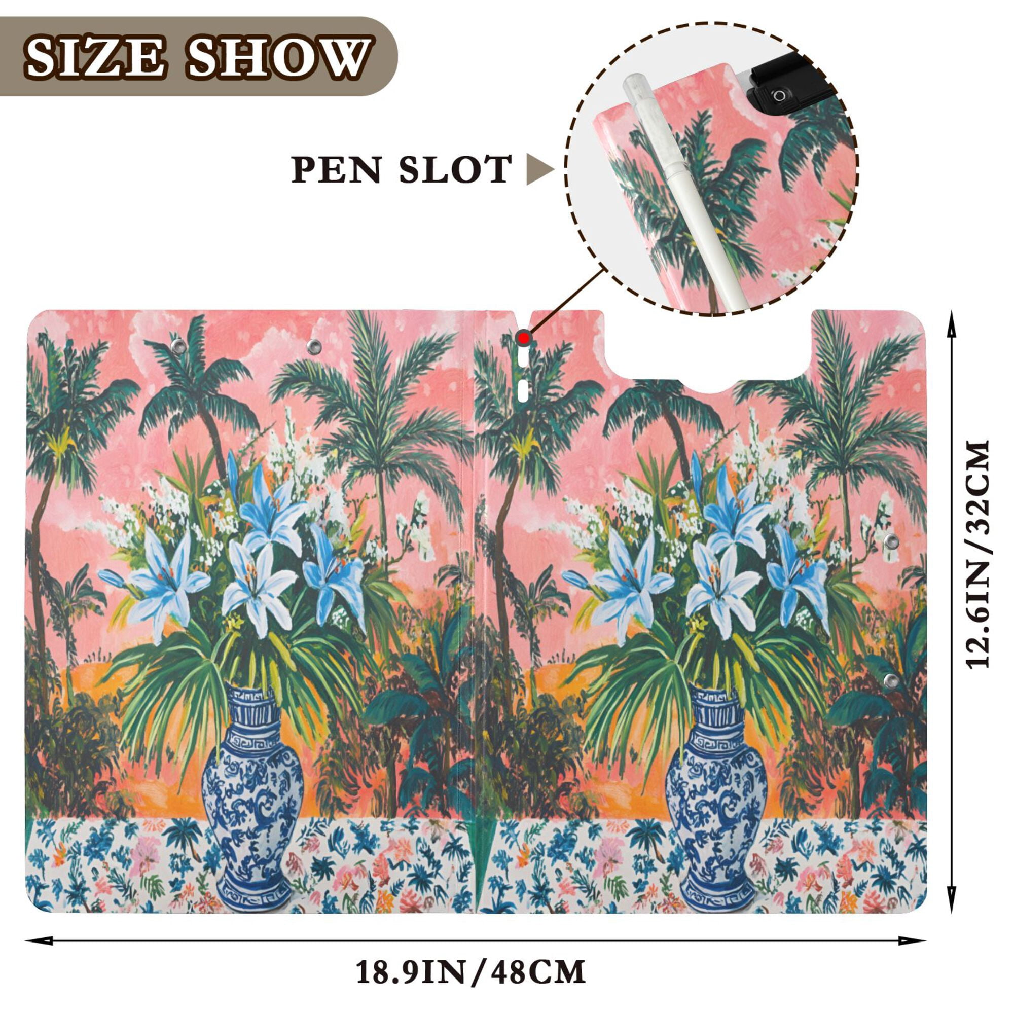 FORMRS A4 Clipboard Folder with Pen Holder Horizontal Foldable School Office Binder, Blue Flowers