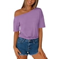 thumbnail image 5 of Plcasen Women's Off The Shoulder Crop Top Ruched Short Sleeve Asymmetrical Y2K Going Out T Shirt, 5 of 6