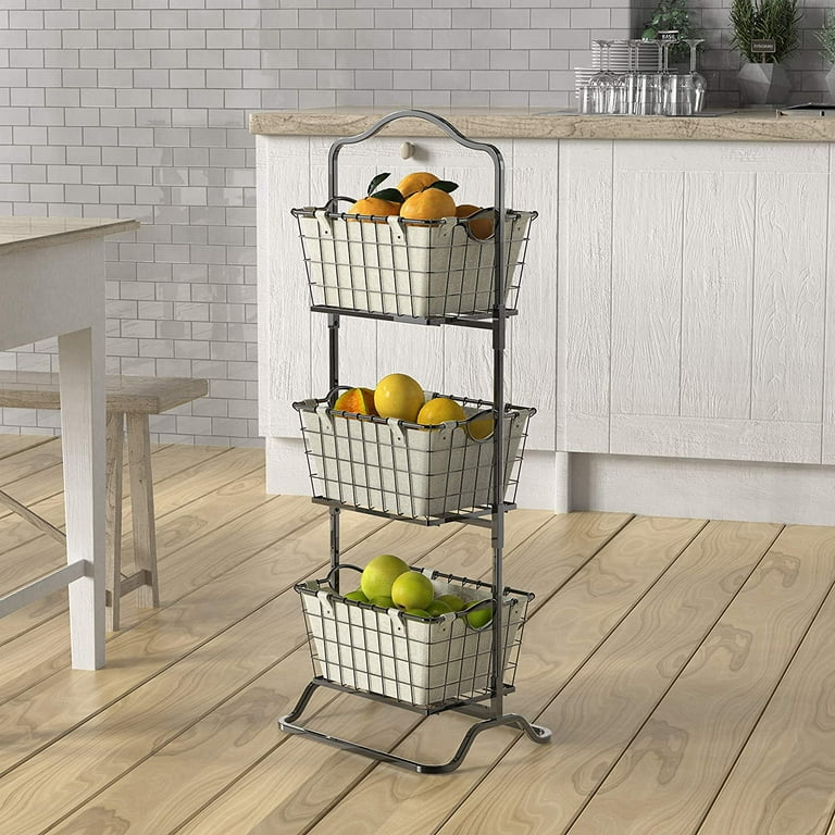 ZHQ 3-Tier Rigid Wire Market Fruit Basket Stand, Black