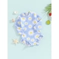 thumbnail image 2 of Bagilaanoe Toddler Baby Girl One-Piece Swimsuit Flower Print Long Sleeve Zipper Rashguard Swimwear 6M 12M 18M 24M 3T Kids Ruffle Bathing Suit, 2 of 8