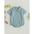 thumbnail image 5 of Lnzyyephy Baby Summer Romper Solid Color Short Sleeve Jumpsuit with Breast Pocket for Toddler Boy Girls Cute Clothes, 5 of 9