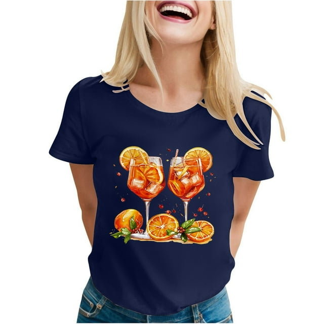 T-shirt à Manches Courtes Imprimé Col Rond Décontracté pour Femmes