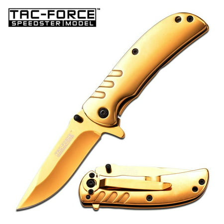 Tac Force Assisted Open Golden Ti-coating Stainless Small Hunting Camping Pocket, Made in China. By Tac Force