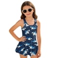 thumbnail image 4 of COEQINE Girls One Piece Swimsuit with Attached Liner, Scoop Neck V-Back Swim Dress for Swim Lessons, Polyester Spandex Bathing Suit for Girls 3-4 Year Olds, Cartoon Shark Blue, 4 of 8