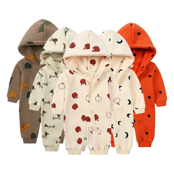 Esaierr Infant Baby Boys Girls Bodysuit Clothing Zipper Hooded Jumpsuit Romper Long Sleeve Onesie Outfit Fall Winter Fleece Clothes for 0-24 Months