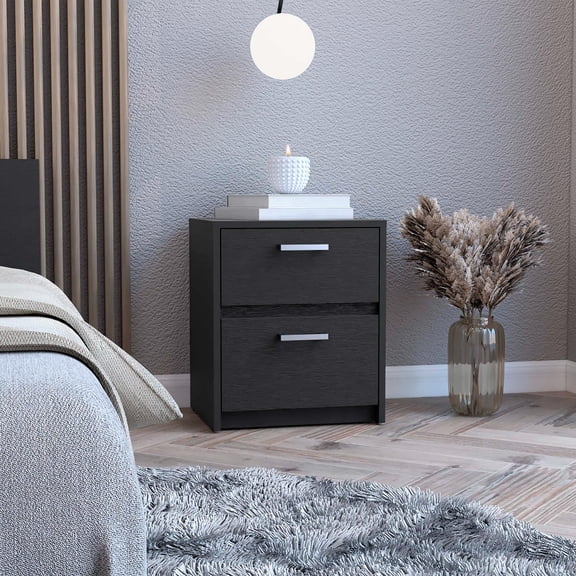 TUHOME Trivor 2-Drawer Nightstand, 18.6" Engineered Wood Bedside Table, Compact Night Stand, White/Black