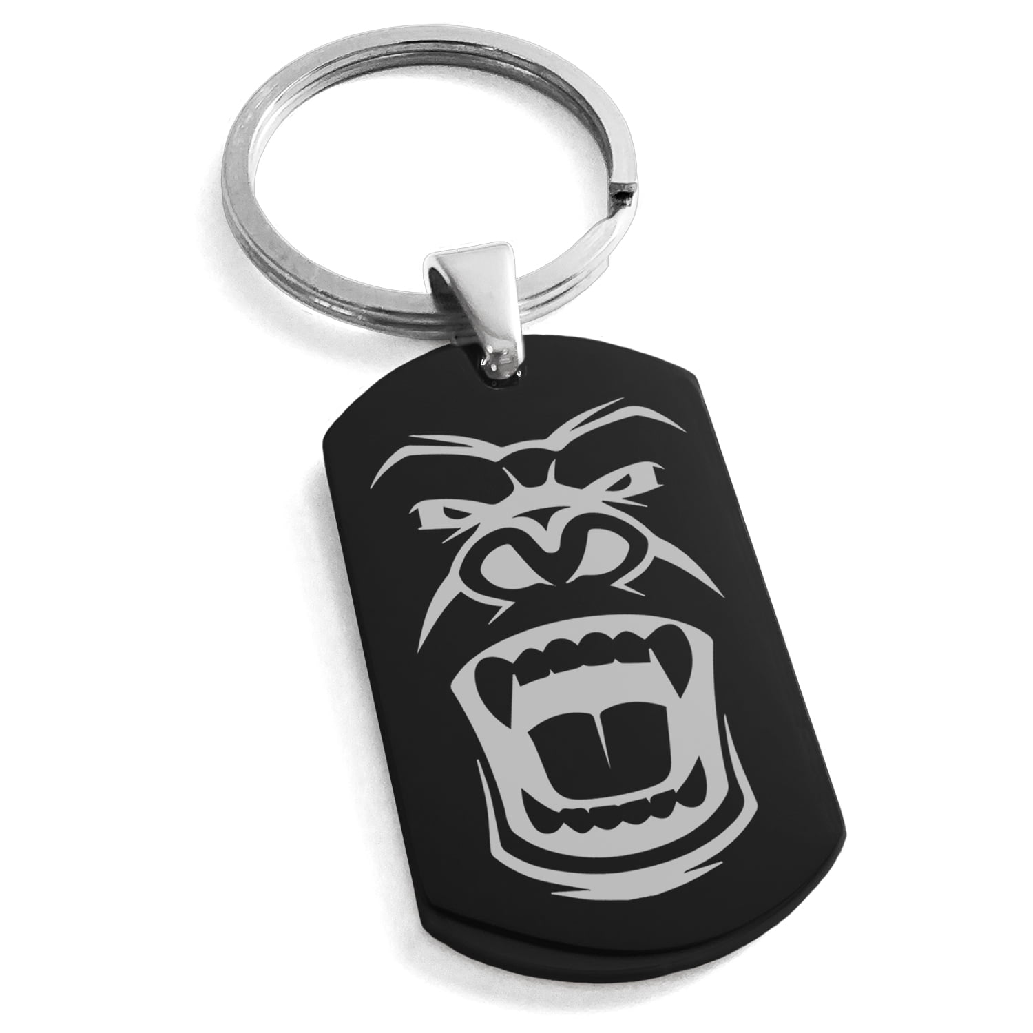 Stainless Steel Formidable Kong Gorilla Engraved Dog Tag Keychain
