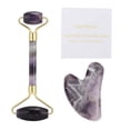 thumbnail image 1 of Rodillo para masaje facial de doble cabezal, tabla de raspado corporal para aliviar el dolor antiarrugas, color morado, 1 of 11