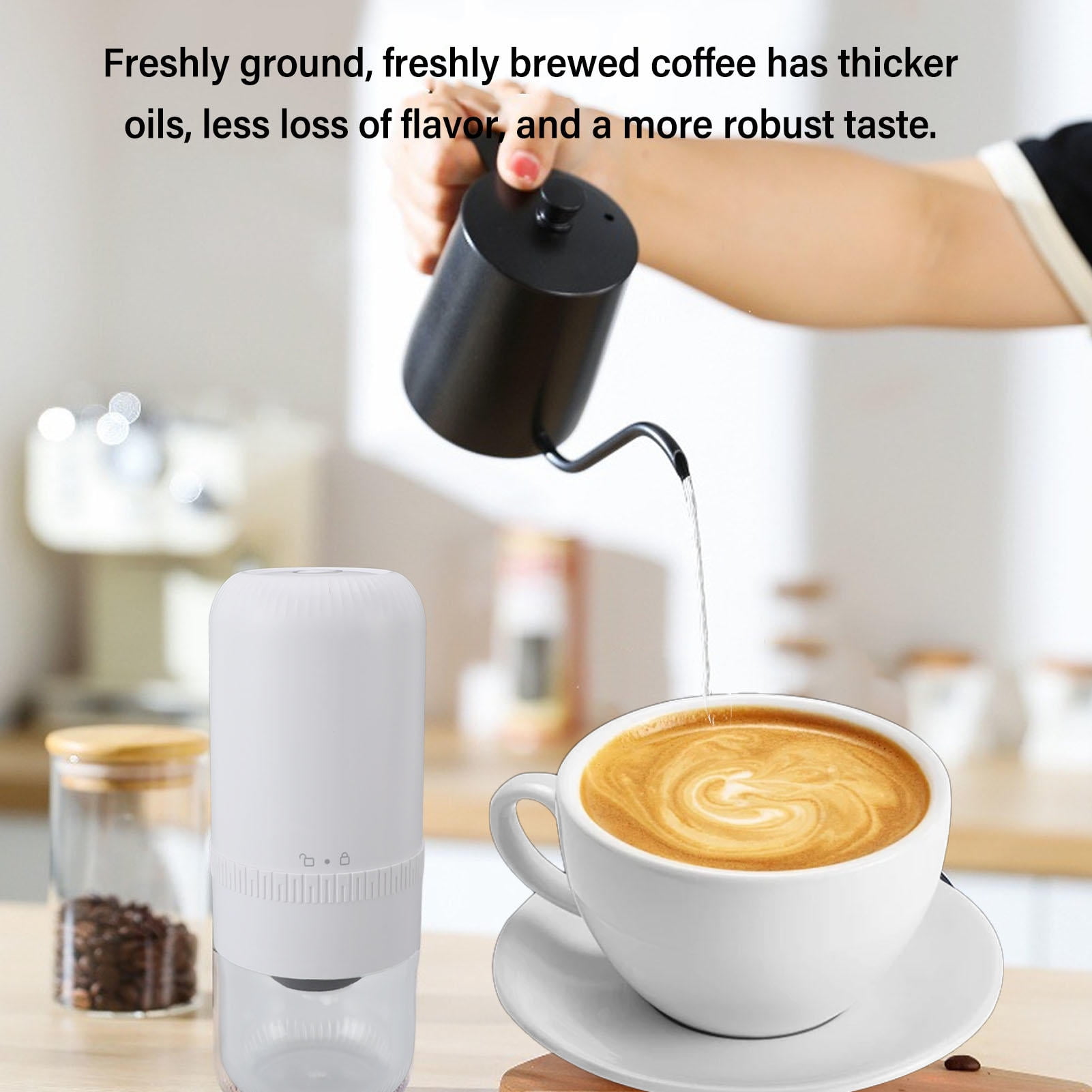 Suodoka USB‑Powered Cordless Electric Coffee Bean Grinder – Adjustable Coarseness, Multifunctional for Coffee & Nuts, White