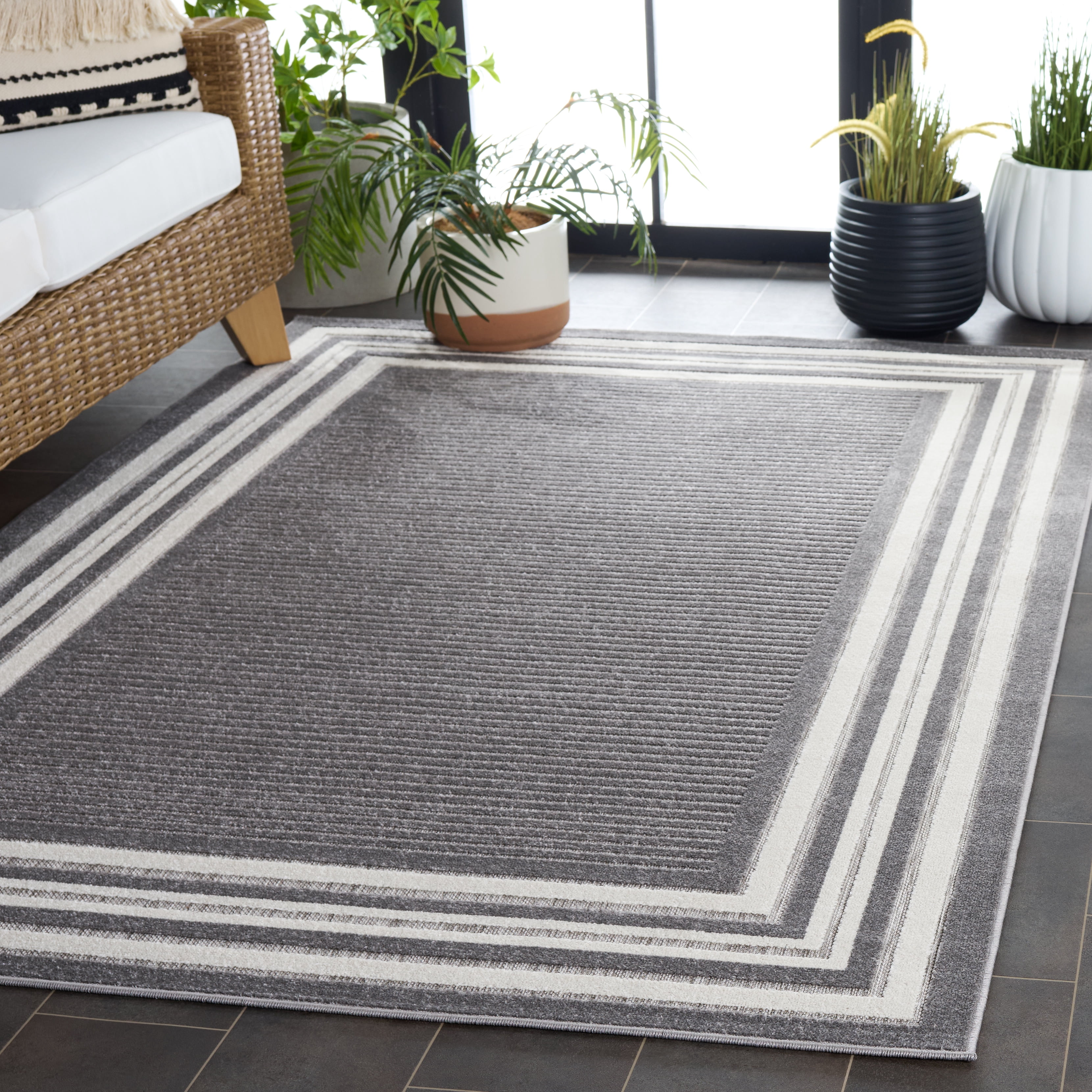 SAFAVIEH Cabana Henry Striped Indoor/Outdoor Area Rug, Grey/Ivory, 5'3" x 7'6"