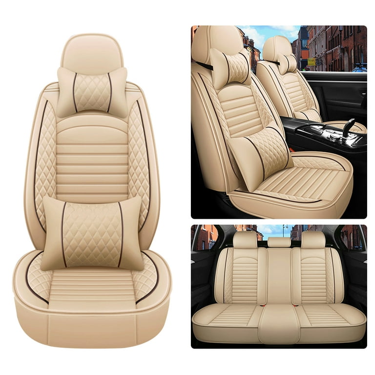 Aotiyer Full Set Car Seat Covers, Crown PU Leather Car Seat Cover Full Surround, Durable Comfortable Automotive Vehicle Cushion Cover Fit for Most 5
