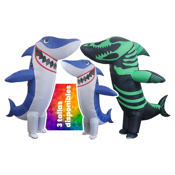 Disfraz Inflable De Halloween Shark Tiburón Premium Toda Ocasión Bk Disfraces  Talla Grande Modelo huesos-neon