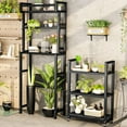 thumbnail image 2 of LinkRomat 6-Tier Farmhouse Bathroom Shelf, Over Toilet Organizer with Rolling Cart & 6 Hooks, Space Saving Storage Rack for Bathroom, Black, 2 of 8
