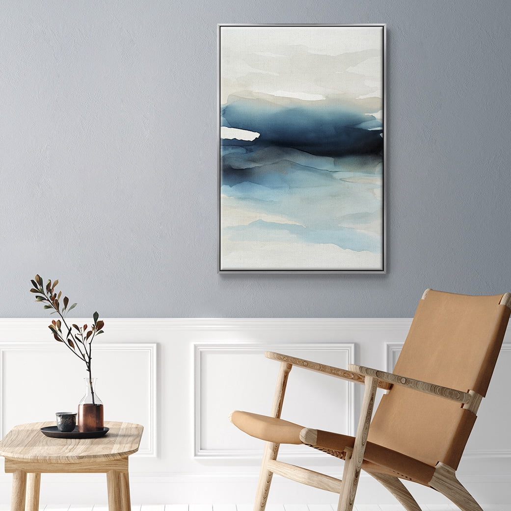 Waves II Framed Premium Gallery Wrapped Canvas - Ready to Hang - 25 x 37 - Silver Floating Frame