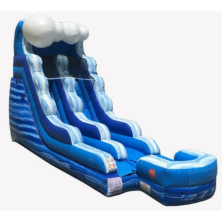 Commercial Water Slide - Pogo 15' Tidal Wave Commercial Kids Jumper Inflatable Water Slide with Blower
