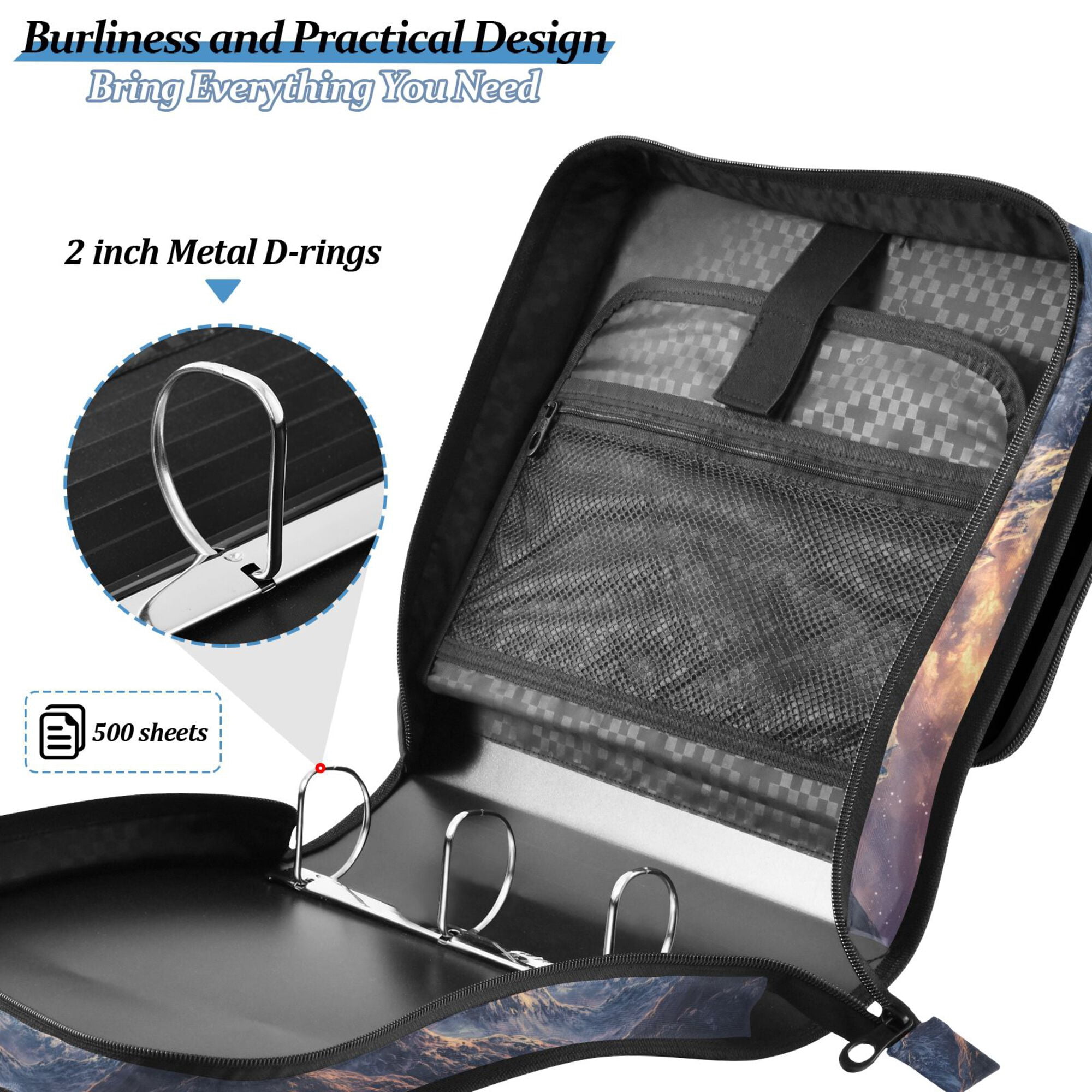 FORMRS Zipper Binder with Shoulder Strap 2-inch Ring 500 Sheet Capacity File Bag, Ethereal Mountain