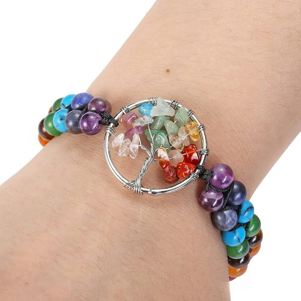 Top Plaza 7 Chakra Tree of Life Bracelets Healing Crystals Stone
