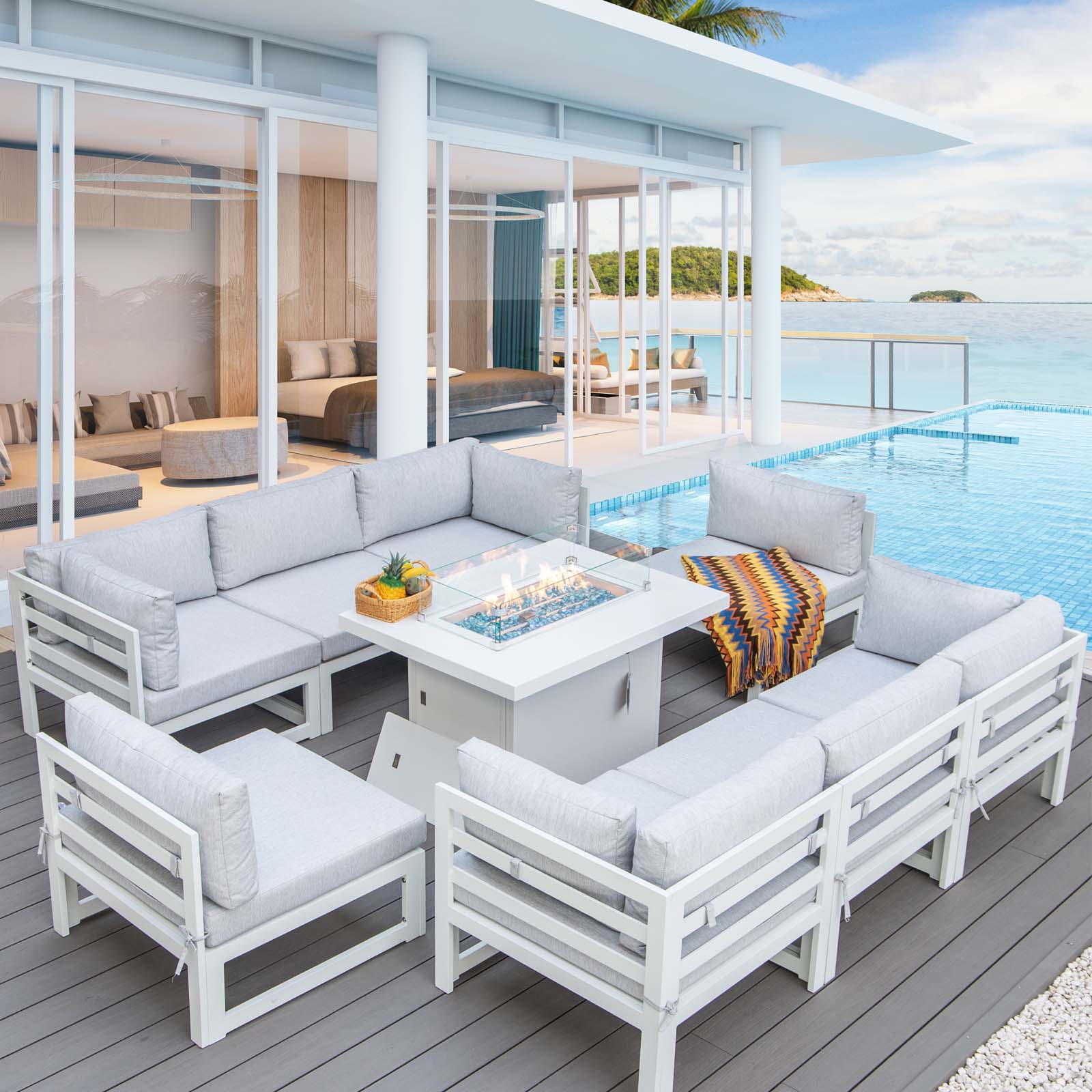 Aluminum Patio Furniture with Fire Pit Conversation Set with 43