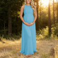thumbnail image 2 of Gyujnb Halter Sleeveless Tank Neck Maternity Maxi Dress Elastic Gathered Empire Waist Lightweight Flowy Chiffon Loose A Line Floor Length Gown Elegant Bridesmaid Photoshoot,XL, 2 of 5