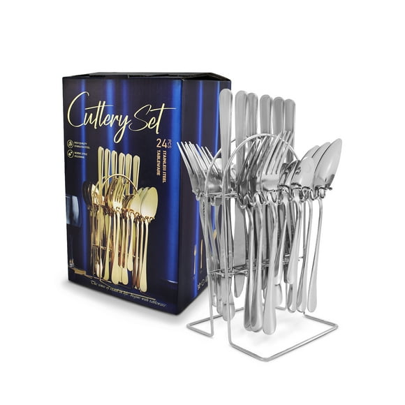 Juego De Cubiertos 24 piezas De Acero Inoxidable Con Soporte Plateados
