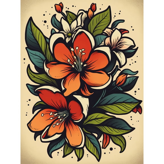 Red Jasmine Flower Old School USA Tattoo Ink Body Rockabilly Americana 50s Extra Large XL Wall Art Poster Print